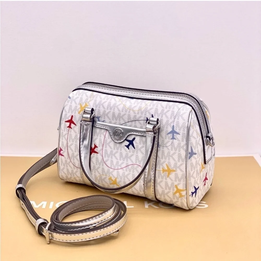 Michael Kors SM Satchel Crossbody Bag MK White Multi